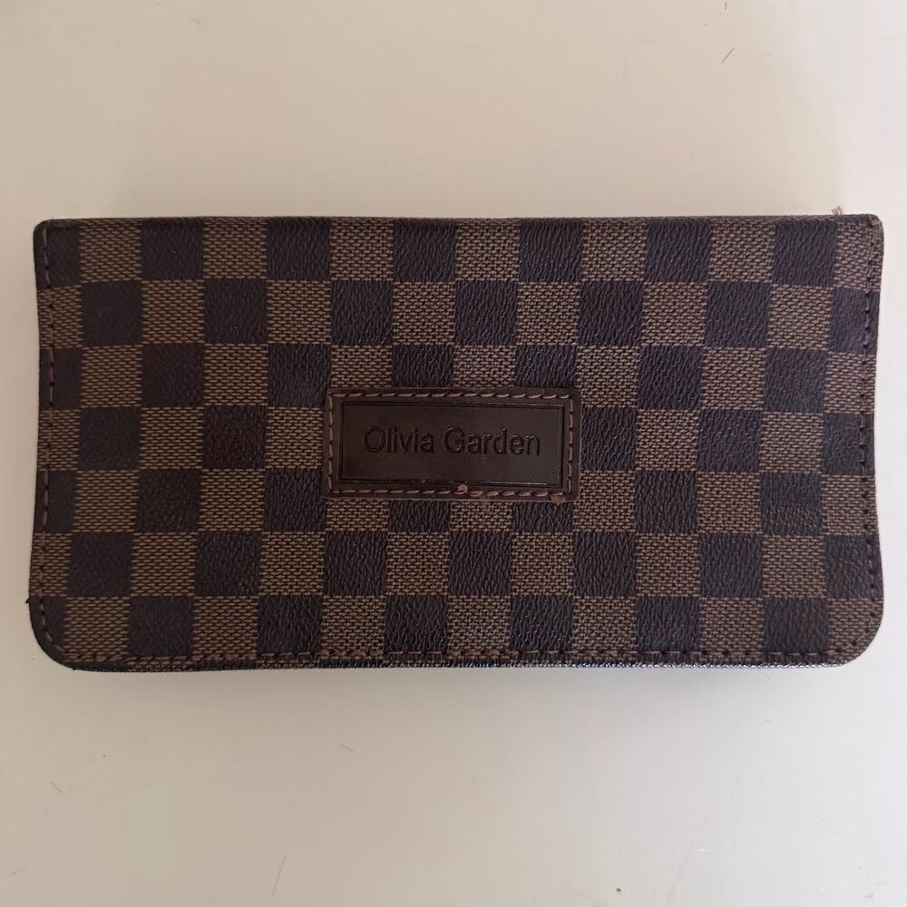 Olivia Garden Hair Stylist Scissor Case and Two SilkCut Scissors Checkered Brown